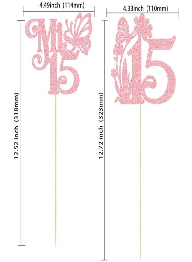 Ephlyn 12Pcs Happy 15th Birthday Centerpiece Sticks Hello 15 Sweet 15 Table Flower Centerpieces Sticks Fifteen Mis 15 Quince Floral Decorations for Cheers to 15 Theme Anniversary Party Supplies Pink - Image 3