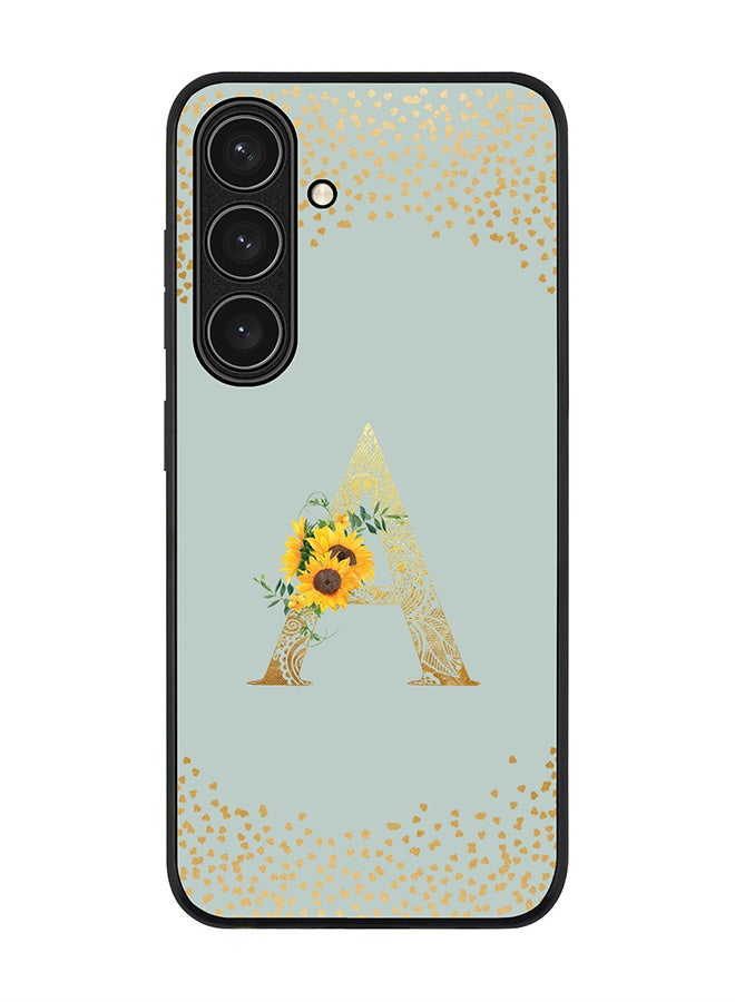 Stylizedd Rugged Black edge case for Samsung Galaxy S24 FE, Slim fit Case Cover - Custom Monogram Initial Letter Floral Pattern Alphabet - A (Light Grey ) - Image 1