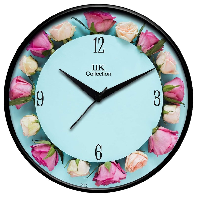 IIK COLLECTION Designer Plastic Analogue Round Wall Clock with Glass for Home, Kitchen, Living Room, Bed Room, Office (Multicolour, 28 cm x 28 cm x 6 cm) - Image 1