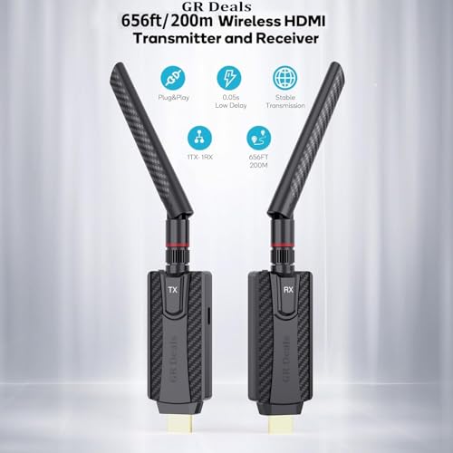 GR Deals Wireless HDMI Transmitter and Receiver, Wireless HDMI 4K Decode 1080P Output, 656ft/200m Long Range, Plug & Play Extender for Streaming Video from TV Box/PC/Laptop to Monitor.(Black) - Image 2