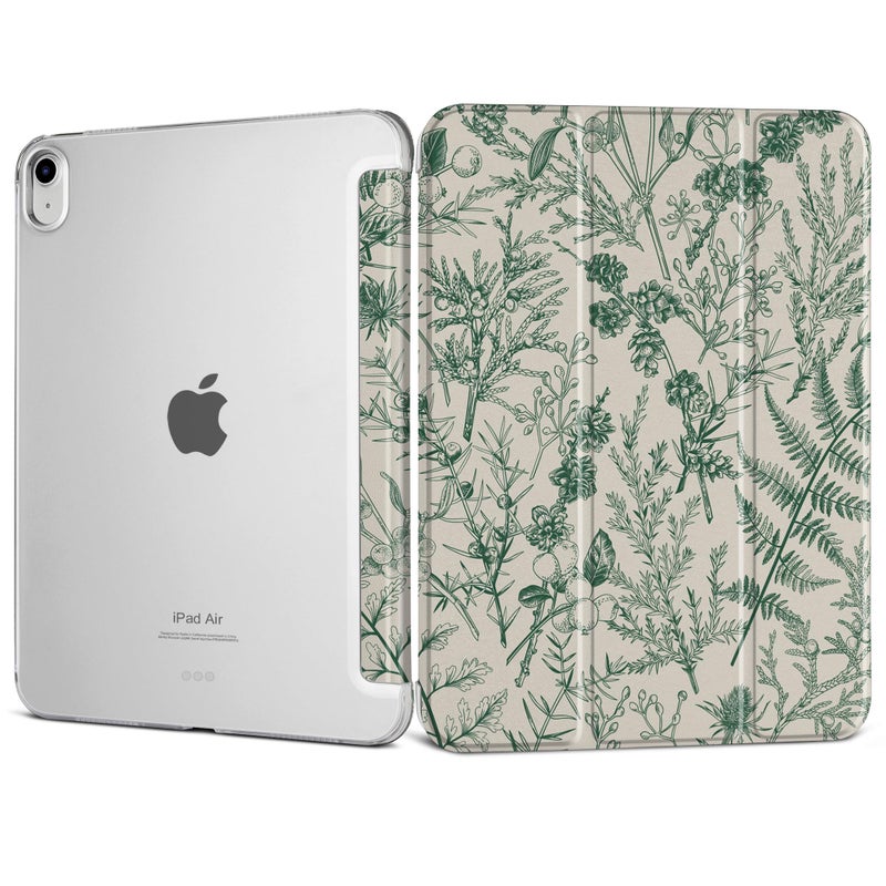 DONGKE for iPad Air 11-inch M3 2025 M2 2024, iPad Air 5th 2022 / 4th Generation 2020 10.9-inch, Slim Foldable Stand Hard PC Translucent Back Shell Smart Cover - [Auto Wake/Sleep] - Plants & Berries - Image 1