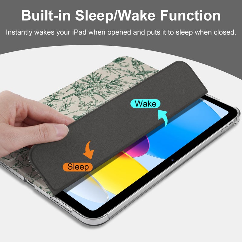 DONGKE for iPad Air 11-inch M3 2025 M2 2024, iPad Air 5th 2022 / 4th Generation 2020 10.9-inch, Slim Foldable Stand Hard PC Translucent Back Shell Smart Cover - [Auto Wake/Sleep] - Plants & Berries - Image 4