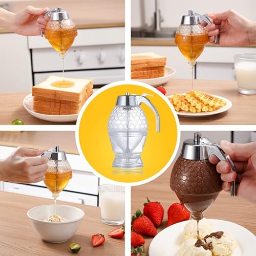 Divinext Honey Dispenser - Maple Syrup Dispenser Glass - Beautiful Comb Shaped Honey Pot ,15 X 10 X 8 CM ,Transparent - Image 4