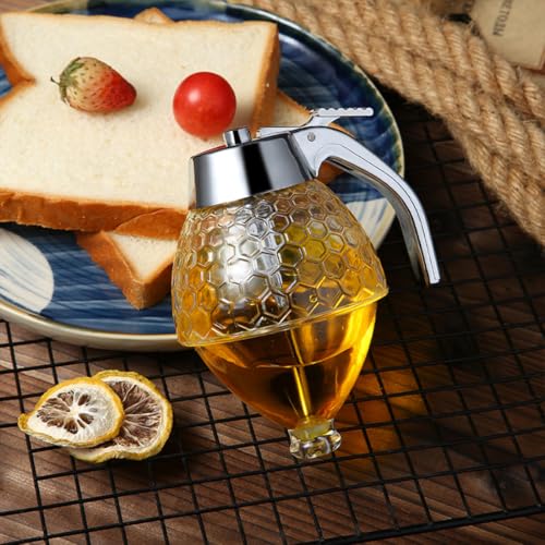 Divinext Honey Dispenser - Maple Syrup Dispenser Glass - Beautiful Comb Shaped Honey Pot ,15 X 10 X 8 CM ,Transparent - Image 2