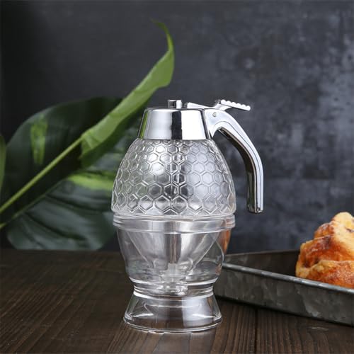 Divinext Honey Dispenser - Maple Syrup Dispenser Glass - Beautiful Comb Shaped Honey Pot ,15 X 10 X 8 CM ,Transparent - Image 1