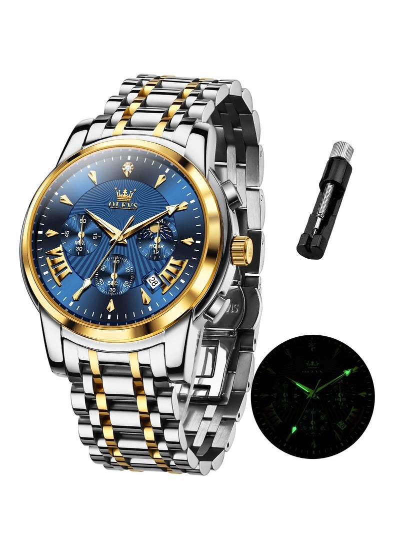 OLEVS Watches for Mens Stainless Steel Analog Quartz Wrist Watches Date Waterproof Luminous Business Casual Male Watches - Image 1