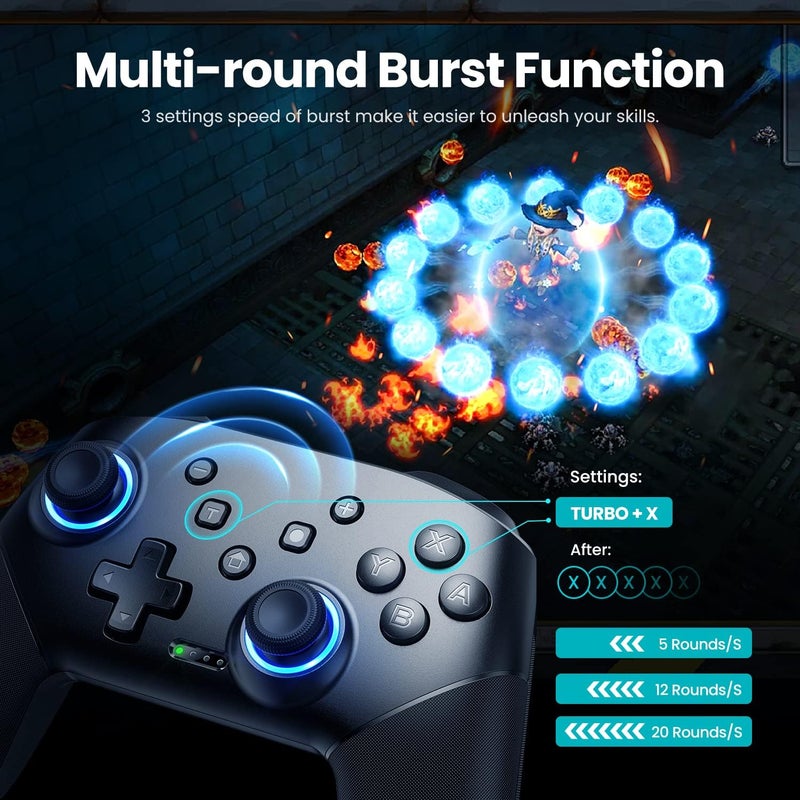 VOYEE Switch Controller Wireless, Pro Controllers Compatible with Switch Lite/OLED/PC, One-Key Pairing Gamepad with 9-Color RGB LEDs 1000mAh Battery 6-Axis Motion Wake Up Function - Image 5