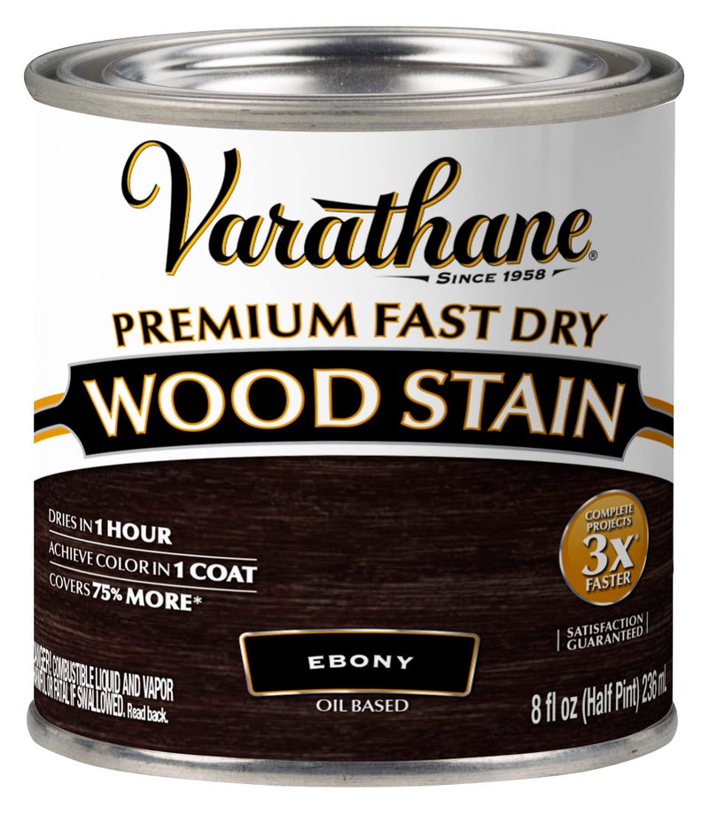 Varathane Premium Fast Dry Wood Stain | 1 Hour Dry Time | 1 Coat Color | Interior Wood Stain | Furniture, Cabinets, Doors, Trim | Half Pint | Ebony - Image 1
