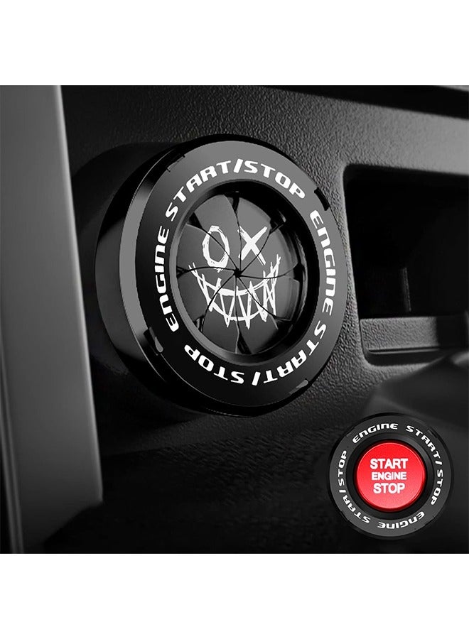 Generic Rotary Push Start Button Cover, Evil Smiley Car Accessories Engine Start Stop Button Cover, Car Stickers Interior Decor, Motorcycle Ignition Key Switch Cover, Black  - Image 1