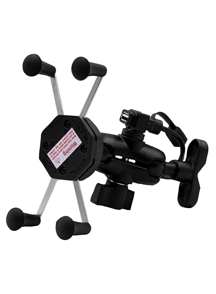Generic Universal Motorcycle Smartphone Mount Holder with USB Charger 360° Rotation | Universal Smartphone Motorcycle Mount Mobile Bike Phone Holder | Motorbike... - Image 1