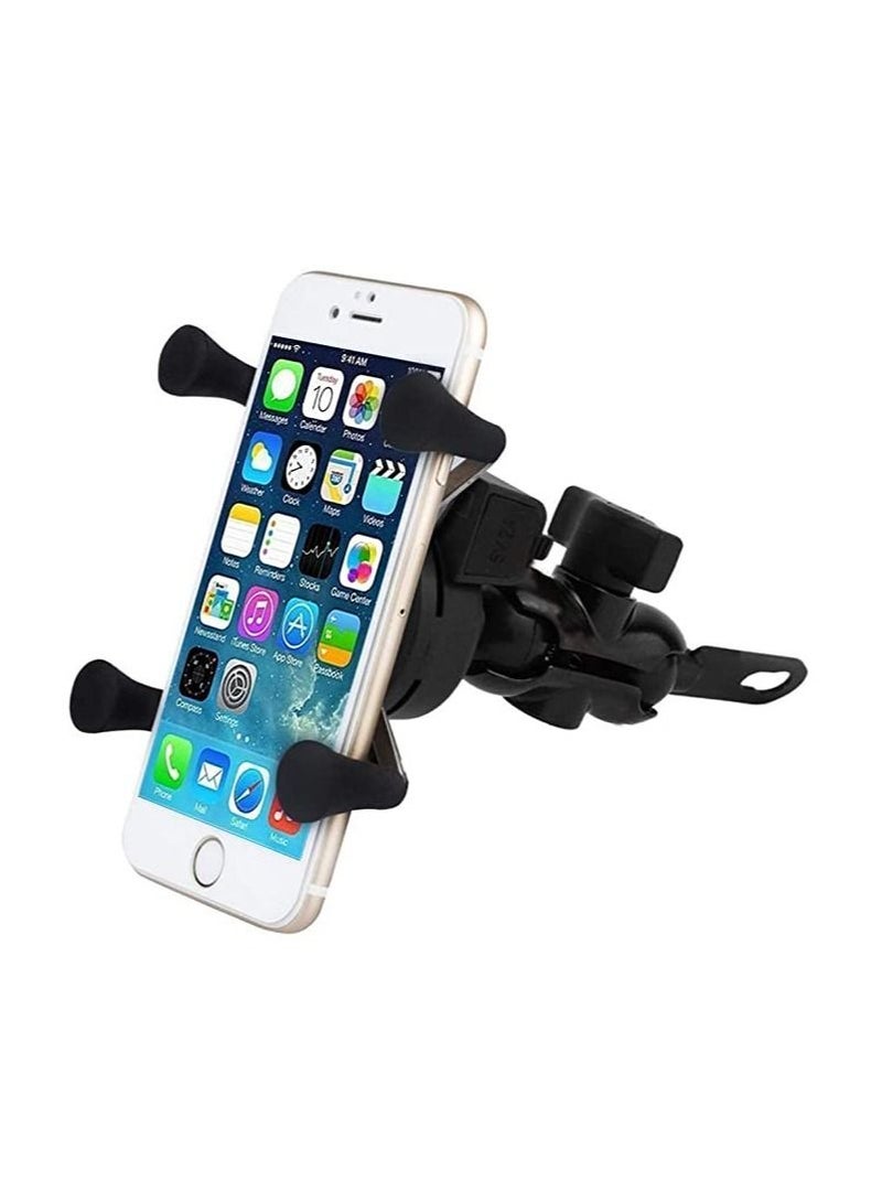 Generic Universal Motorcycle Smartphone Mount Holder with USB Charger 360° Rotation | Universal Smartphone Motorcycle Mount Mobile Bike Phone Holder | Motorbike... - Image 2