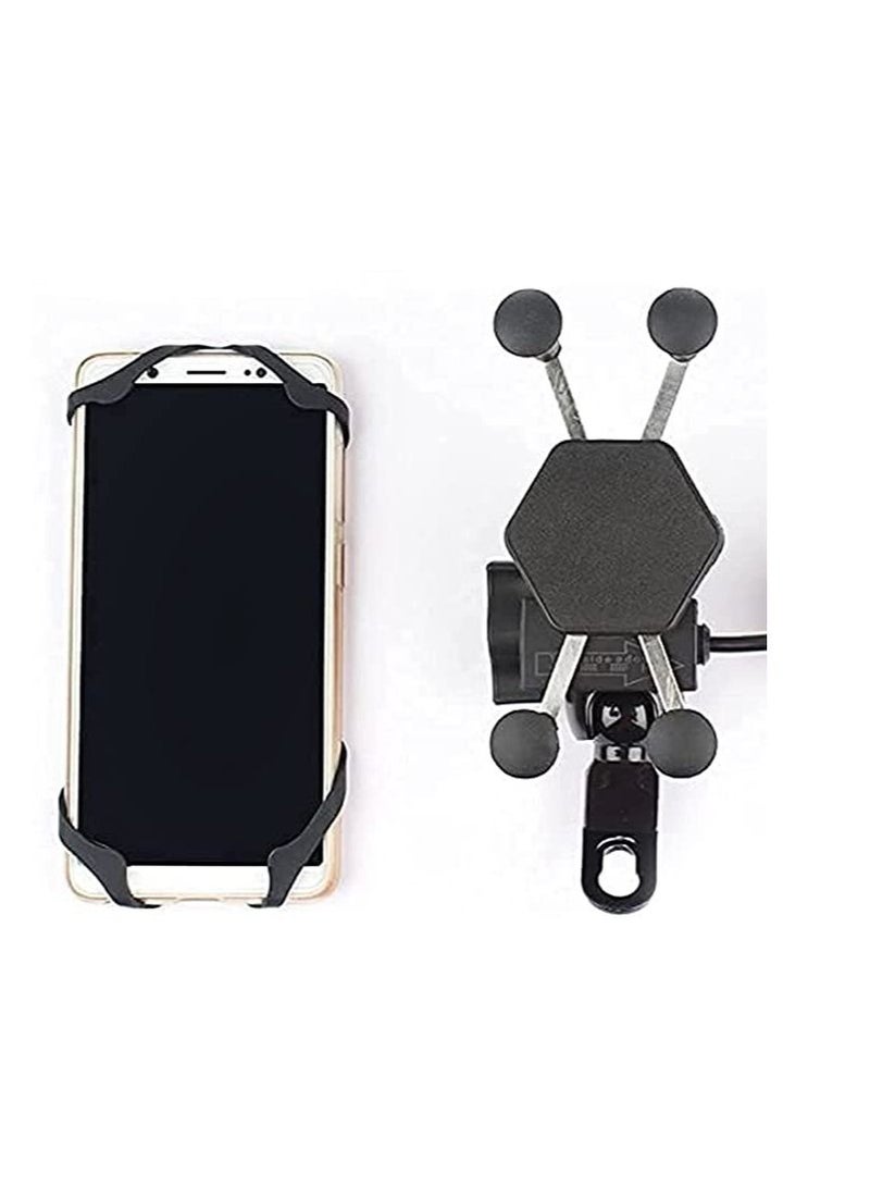 Generic Universal Motorcycle Smartphone Mount Holder with USB Charger 360° Rotation | Universal Smartphone Motorcycle Mount Mobile Bike Phone Holder | Motorbike... - Image 3