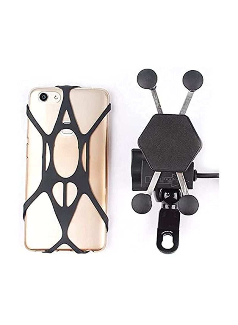 Generic Universal Motorcycle Smartphone Mount Holder with USB Charger 360° Rotation | Universal Smartphone Motorcycle Mount Mobile Bike Phone Holder | Motorbike... - Image 5