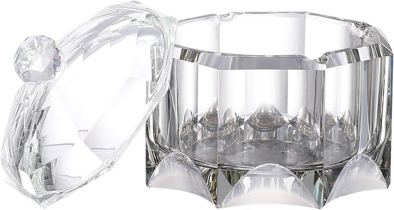 Octagonal Crystal Glass Ashtray With Lid Black Gold Smoking Accessory For Home Office - Image 1