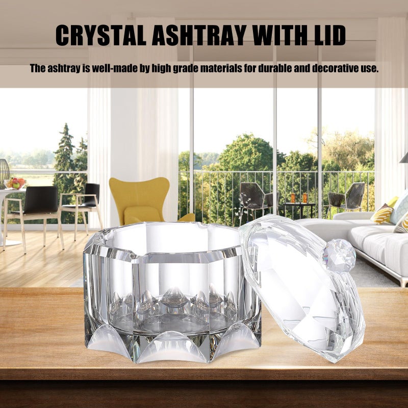 Octagonal Crystal Glass Ashtray With Lid Black Gold Smoking Accessory For Home Office - Image 4