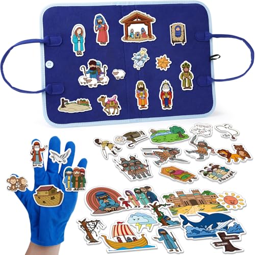 Aizweb Felt Board Bible Stories Set Flannel Board Stories for Preschool Learning ActivitiesBible Toys for Kids Noahs Ark David and Goliath Jonah and The Whale Jesus Nativity SetChristian Toys - Image 1