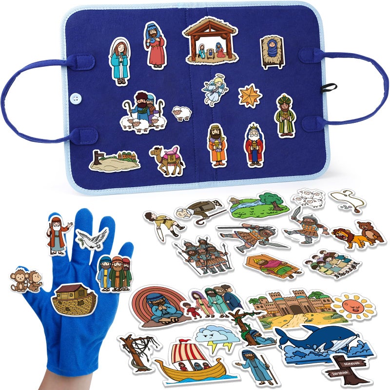 Aizweb Felt Board Bible Stories Set Flannel Board Stories for Preschool Learning ActivitiesBible Toys for Kids Noahs Ark David and Goliath Jonah and The Whale Jesus Nativity SetChristian Toys - Image 3