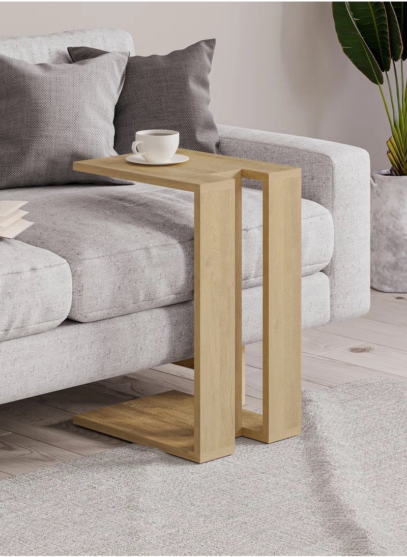woodx Modern Compact C-Shaped Side Table – Light Oak Finish  - Image 1