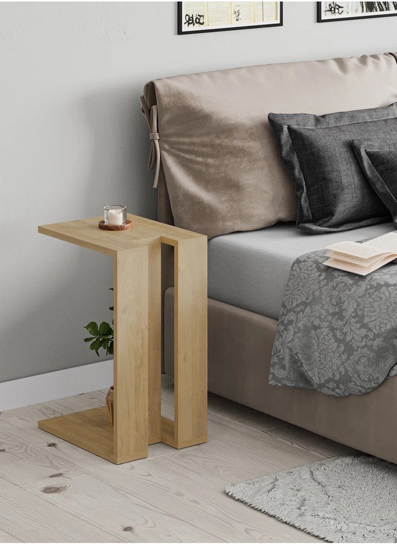 woodx Modern Compact C-Shaped Side Table – Light Oak Finish  - Image 3