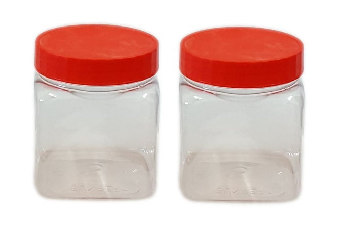 J0400SQ SMALL PLASTIC FOOD STORAGE CANISTERS RED 400ML PACK OF 2