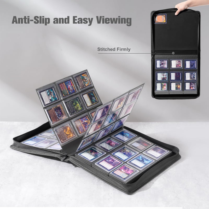 ProCase Top Loader Binder, 9 Pocket Holds 324 Toploaders, Waterproof PU Leather with Non-PVC Pockets for Trading Cards or Sports Cards, Compatible with TCG, MTG in 3"x4" Toploader -Black - Image 5