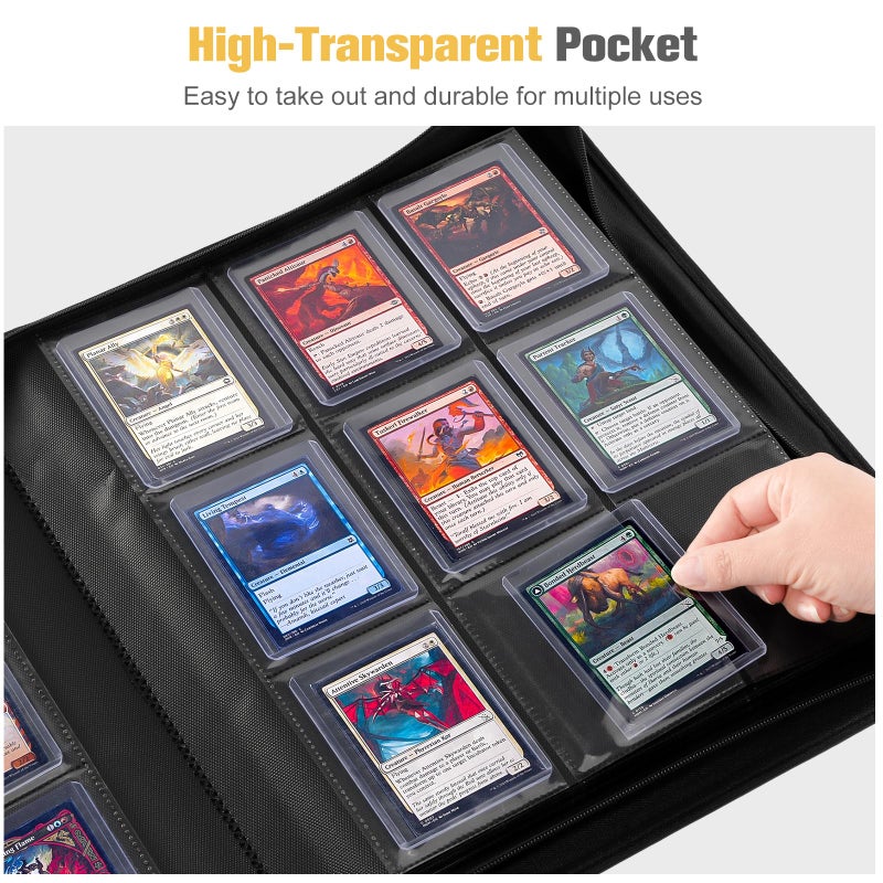 ProCase Top Loader Binder, 9 Pocket Holds 324 Toploaders, Waterproof PU Leather with Non-PVC Pockets for Trading Cards or Sports Cards, Compatible with TCG, MTG in 3"x4" Toploader -Black - Image 4