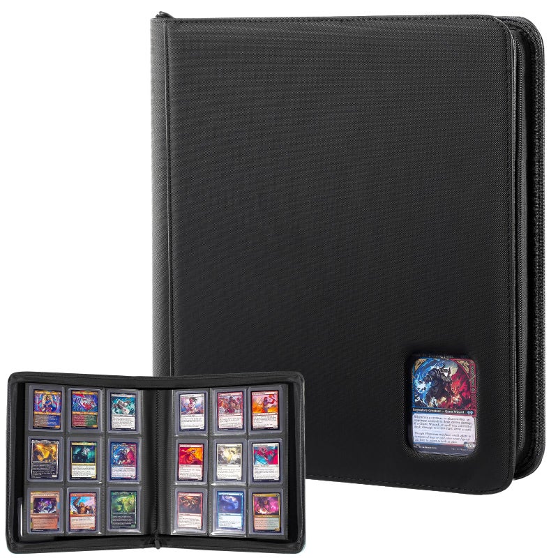ProCase Top Loader Binder, 9 Pocket Holds 324 Toploaders, Waterproof PU Leather with Non-PVC Pockets for Trading Cards or Sports Cards, Compatible with TCG, MTG in 3"x4" Toploader -Black - Image 1