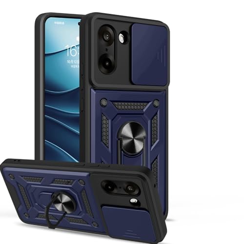 Spazy Case® OnePlus Nord CE 5 Back Cover | Heavy Duty Hybrid Case with 360 Degree Rotating Finger Ring Holder + Slider Shutter Camera Protection Case for OnePlus Nord CE 5 - Blue - Image 1