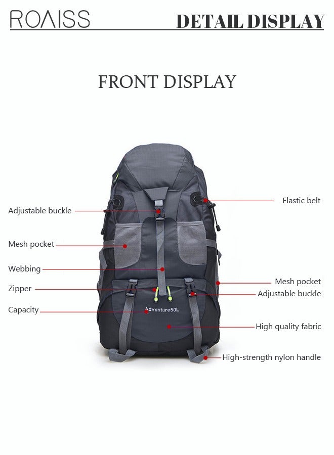 roaiss Unisex Outdoor Backpack 50L Capacity Multifunction Multi-pocket Water-resistant Oxford Shockproof Decompression for Camping Hiking Climbing Sports Travel Black  - Image 3