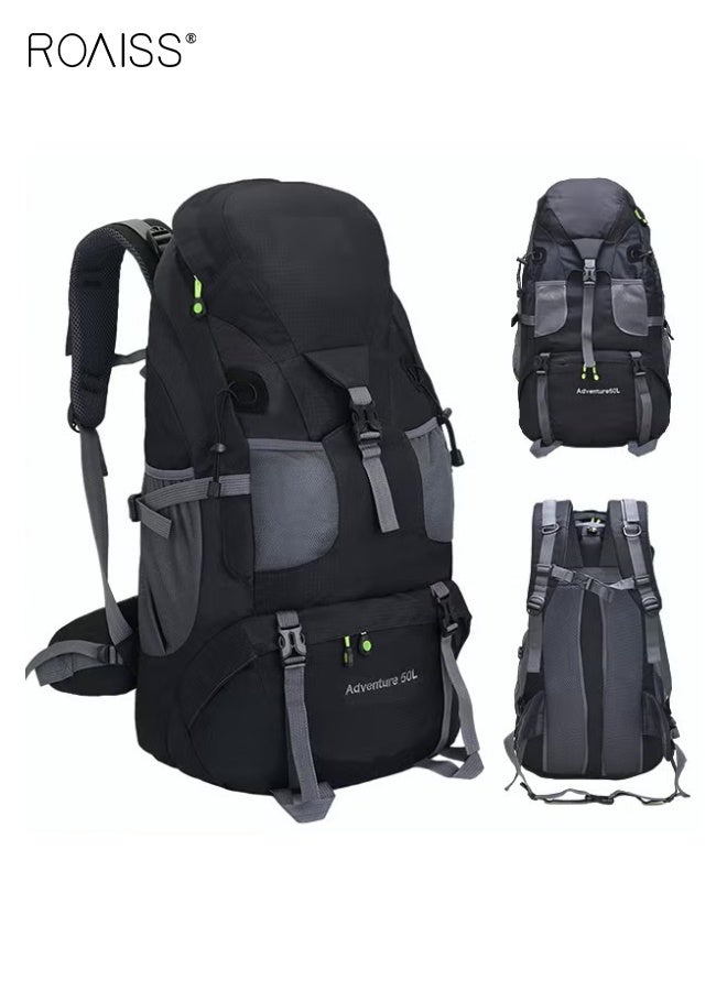 roaiss Unisex Outdoor Backpack 50L Capacity Multifunction Multi-pocket Water-resistant Oxford Shockproof Decompression for Camping Hiking Climbing Sports Travel Black  - Image 1