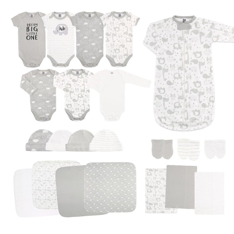 The Peanutshell Baby Layette Gift Set for Baby Boys or Girls 23 Piece New Born Unisex Gift Set Clothes Newborn Essentials Must Haves Clothes 03 Months Soft Grey