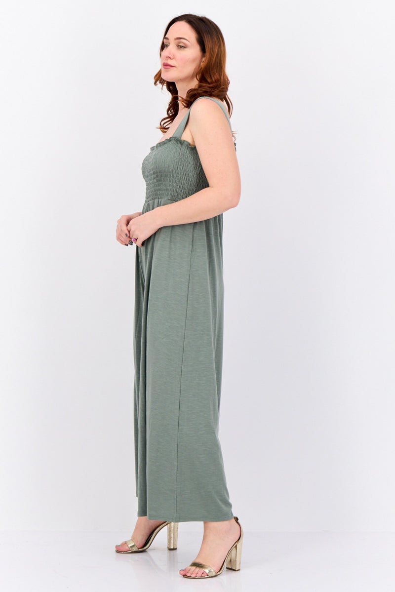 Roxy Women Shirred Sleeveless Jumpsuit, Sage - Image 3
