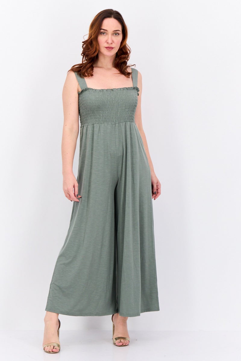 Roxy Women Shirred Sleeveless Jumpsuit, Sage - Image 1