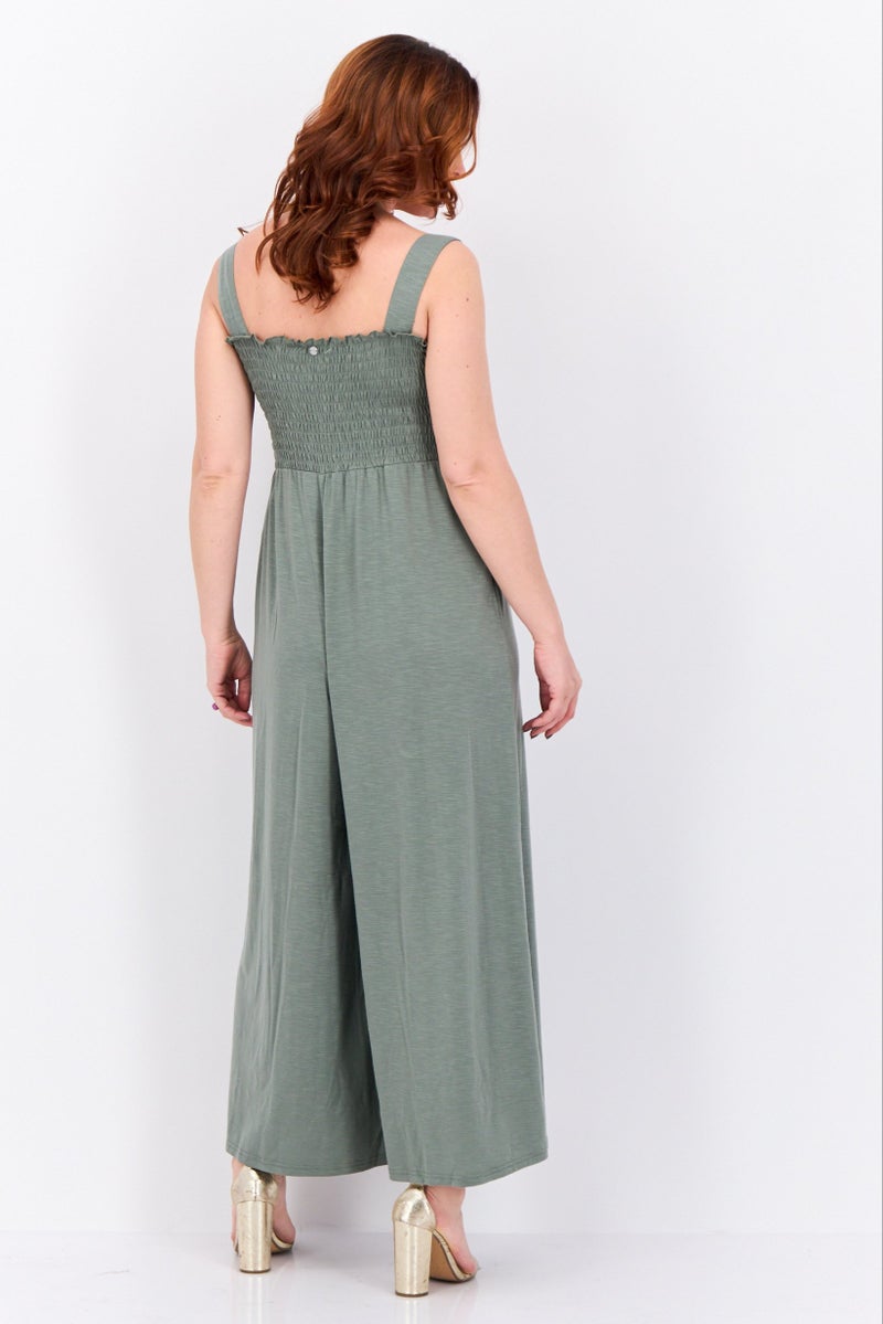 Roxy Women Shirred Sleeveless Jumpsuit, Sage - Image 4
