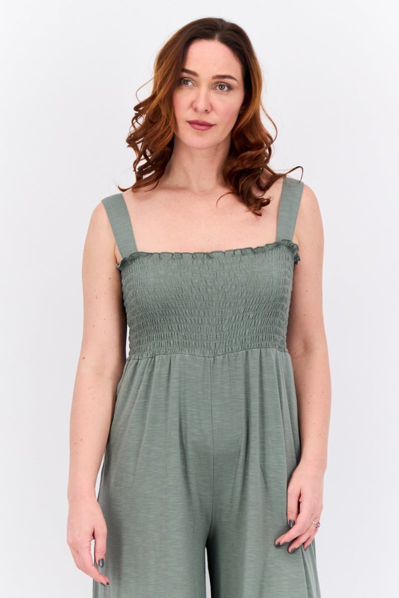 Roxy Women Shirred Sleeveless Jumpsuit, Sage - Image 2