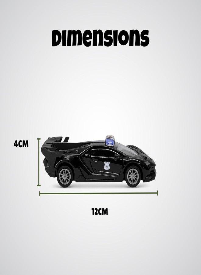 SPEEDYZ Metal Diecast Pull Back Police Car Toy for Kids | Black Friction Powered Police Vehicle | Premium Metal Toy Car for Boys & Girls | Durable Diecast Model Car | Collectible Toy Car for Kids - Image 4