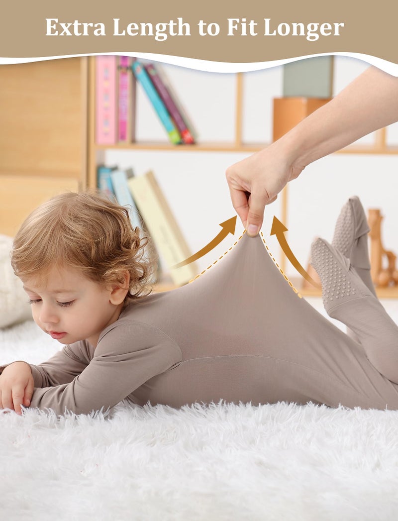 JunNeng Viscose from Bamboo Sleeper with Mittens, 2 Way Zipper Baby Boy Pajamas, Non Slip Sleep'N Play Romper Brown+Grey 3-6 Months - Image 3