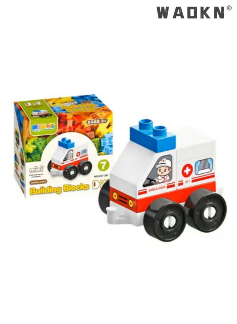 WAOKN New Kids Early Education Easy Assembling Building Blocks Toy Cars Cute and Fetching City Transportation Vehicle Series Ambulance Preschool Boys and Girls Ages 2-5