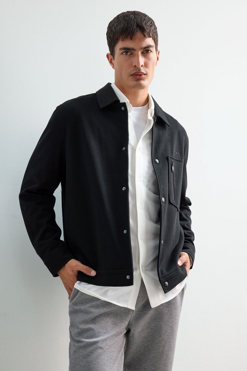 DeFacto Black Man Regular Fit Knitted Embroidered Jacket Casual - Image 1