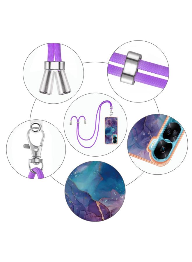 S-TOP Case For Honor 90 Lite 5G Electroplating Marble Dual-side IMD Phone Case with Lanyard - Image 4