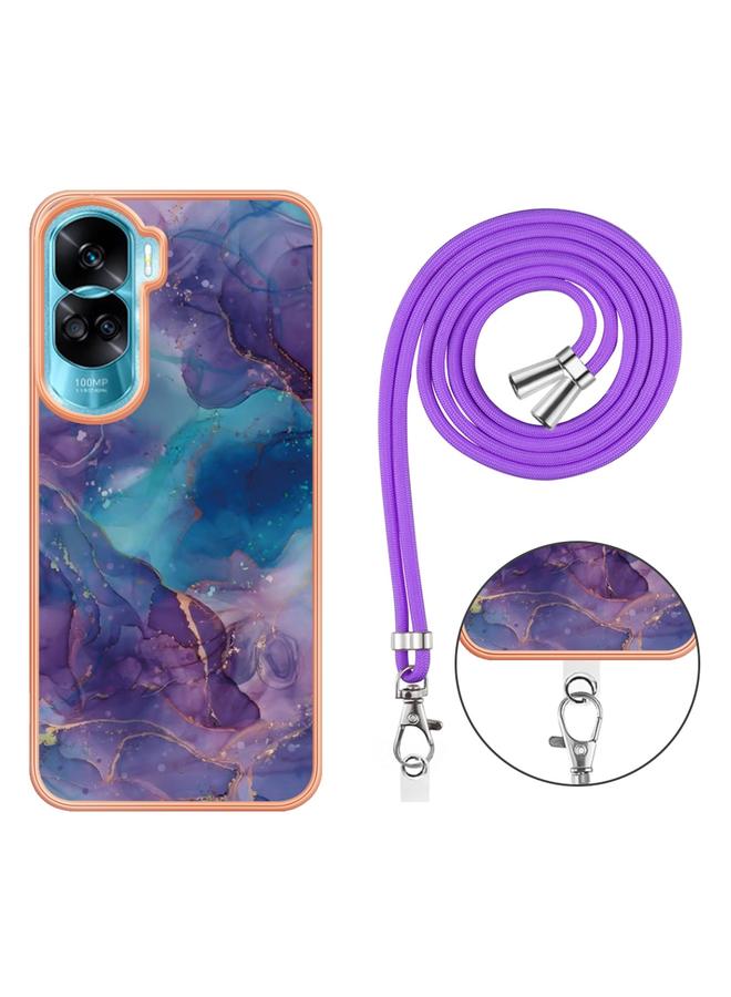S-TOP Case For Honor 90 Lite 5G Electroplating Marble Dual-side IMD Phone Case with Lanyard - Image 3