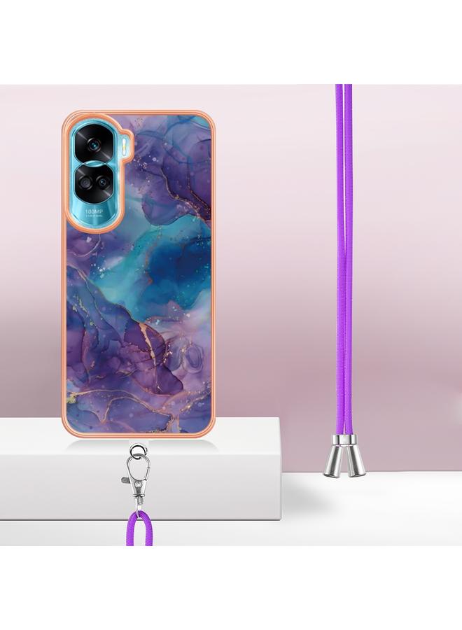 S-TOP Case For Honor 90 Lite 5G Electroplating Marble Dual-side IMD Phone Case with Lanyard - Image 2