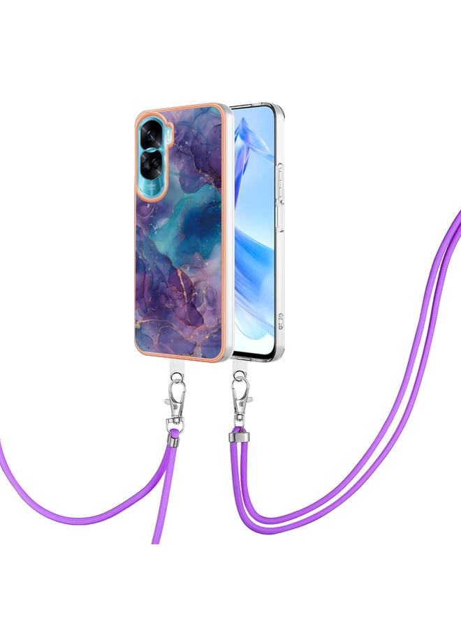 S-TOP Case For Honor 90 Lite 5G Electroplating Marble Dual-side IMD Phone Case with Lanyard - Image 1