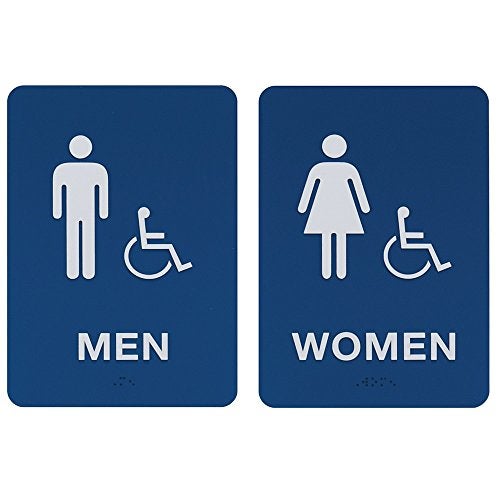 SBlabels Men & Women's Handicap Restroom Sign Set w/Braille (Blue) - Image 5