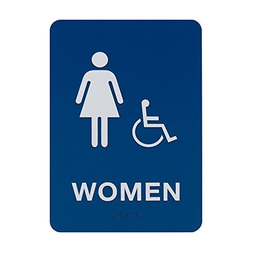 SBlabels Men & Women's Handicap Restroom Sign Set w/Braille (Blue) - Image 3