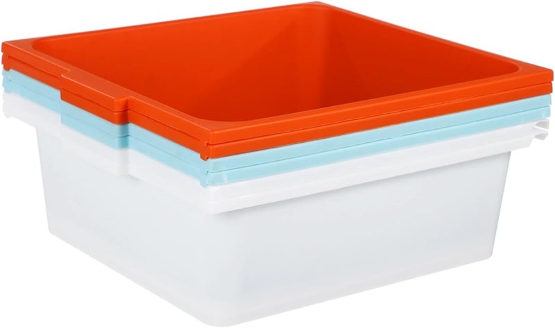 6-Pack Plastic Storage Baskets - 11.8 in, Stackable Design, 36 Labels, for Home/Classroom - Image 4