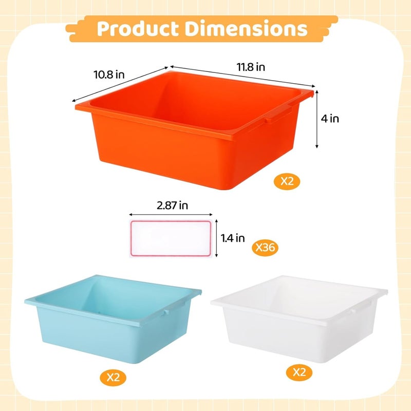 6-Pack Plastic Storage Baskets - 11.8 in, Stackable Design, 36 Labels, for Home/Classroom - Image 3