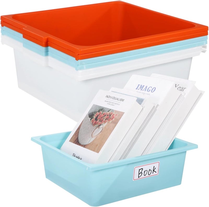 6-Pack Plastic Storage Baskets - 11.8 in, Stackable Design, 36 Labels, for Home/Classroom - Image 1
