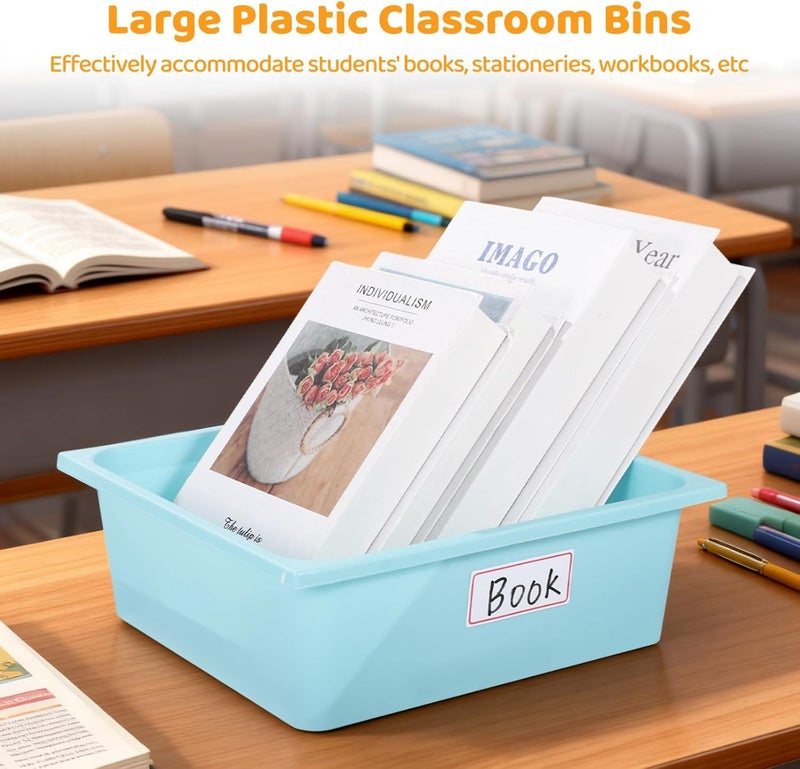 6-Pack Plastic Storage Baskets - 11.8 in, Stackable Design, 36 Labels, for Home/Classroom - Image 5