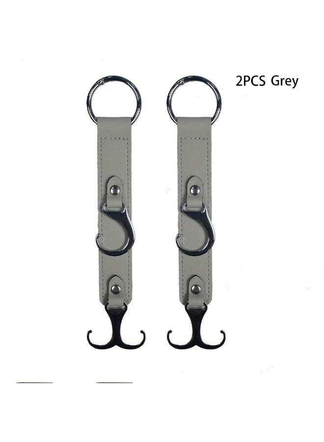 YUFAN 2pcs PU Leather Car Seat Back Hooks - Multi-Functional Vehicle Headrest Hangers for Grocery Bags, Coats, Umbrellas, Handbags - Auto Interior Accessories, Car Seat Organizer | Stylish Car Hook | Durable PU Leather(grey) - Image 1